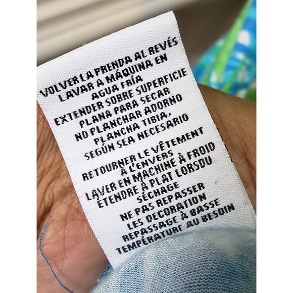 Ruby Rd. Blouse Top Womens XL White Blue Palm Leafs Side Slit Keyhole Round Neck - Picture 7 of 13